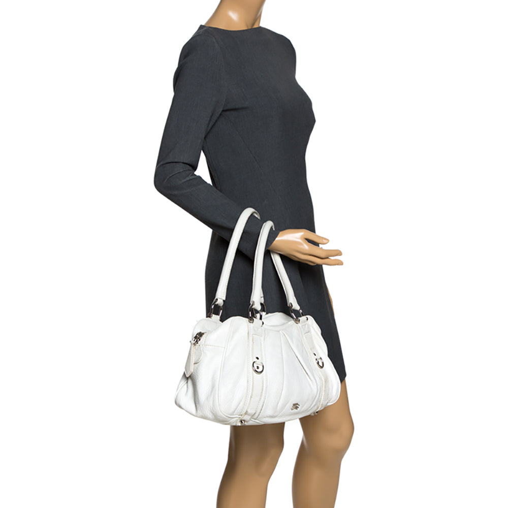 Luxury Burberry White Leather Ashbury Satchel