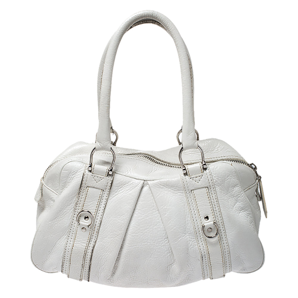 Luxury Burberry White Leather Ashbury Satchel