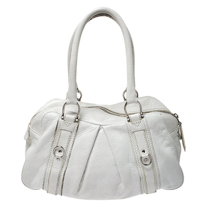 Luxury Burberry White Leather Ashbury Satchel