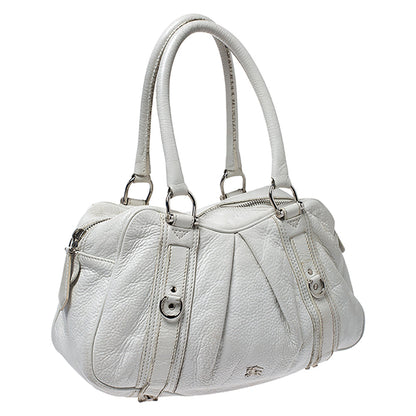 Luxury Burberry White Leather Ashbury Satchel