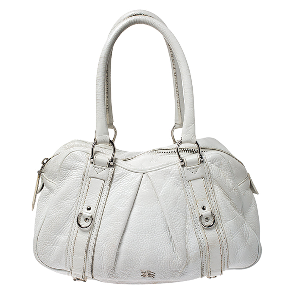Luxury Burberry White Leather Ashbury Satchel