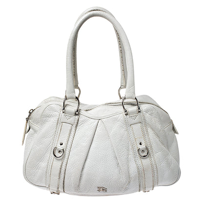 Luxury Burberry White Leather Ashbury Satchel