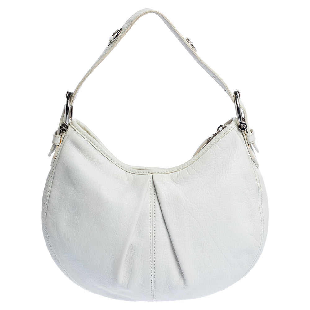 Luxury Burberry White Leather Small Malika Hobo