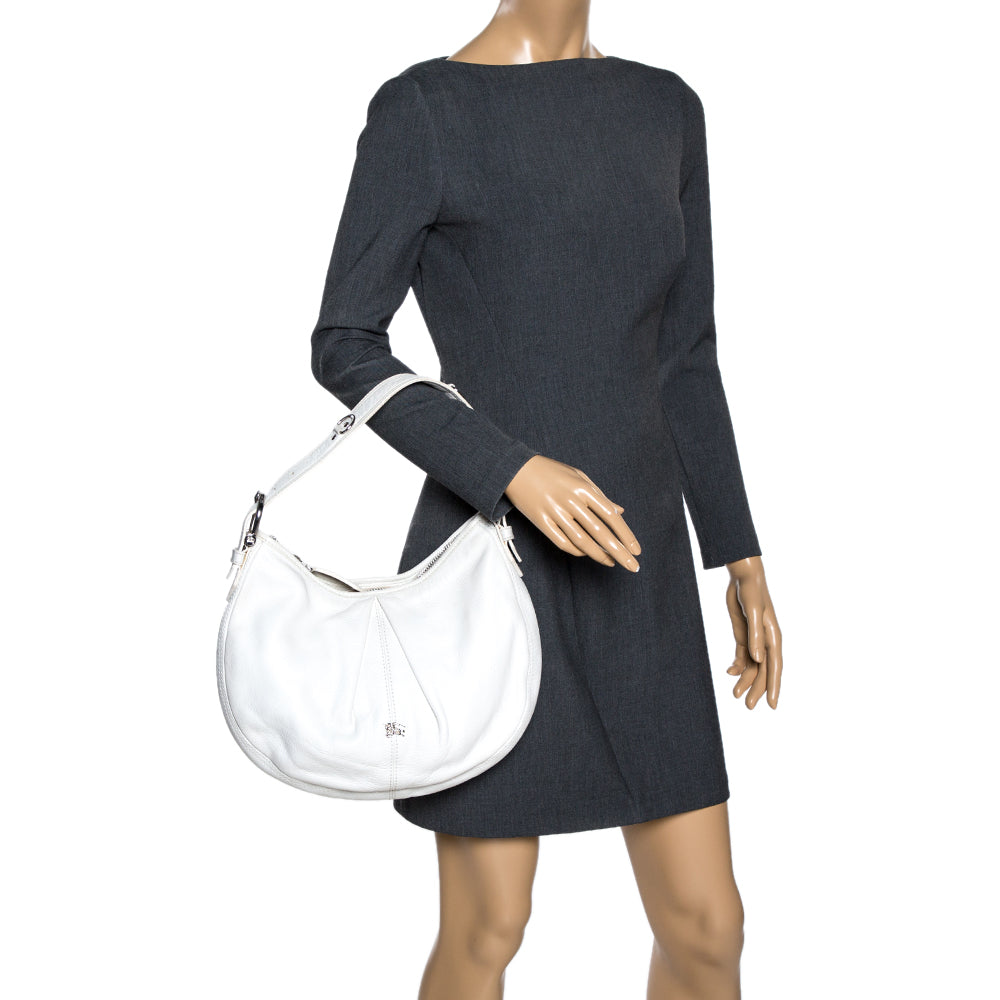 Luxury Burberry White Leather Small Malika Hobo