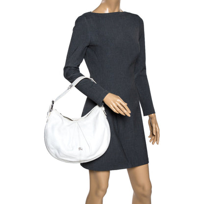 Luxury Burberry White Leather Small Malika Hobo