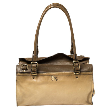 Luxury Burberry Two Tone Brown Leather Satchel