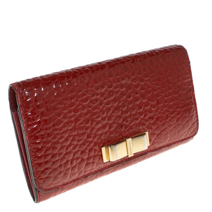 Luxury Burberry Red Embossed Patent Leather Penrose Continental Wallet
