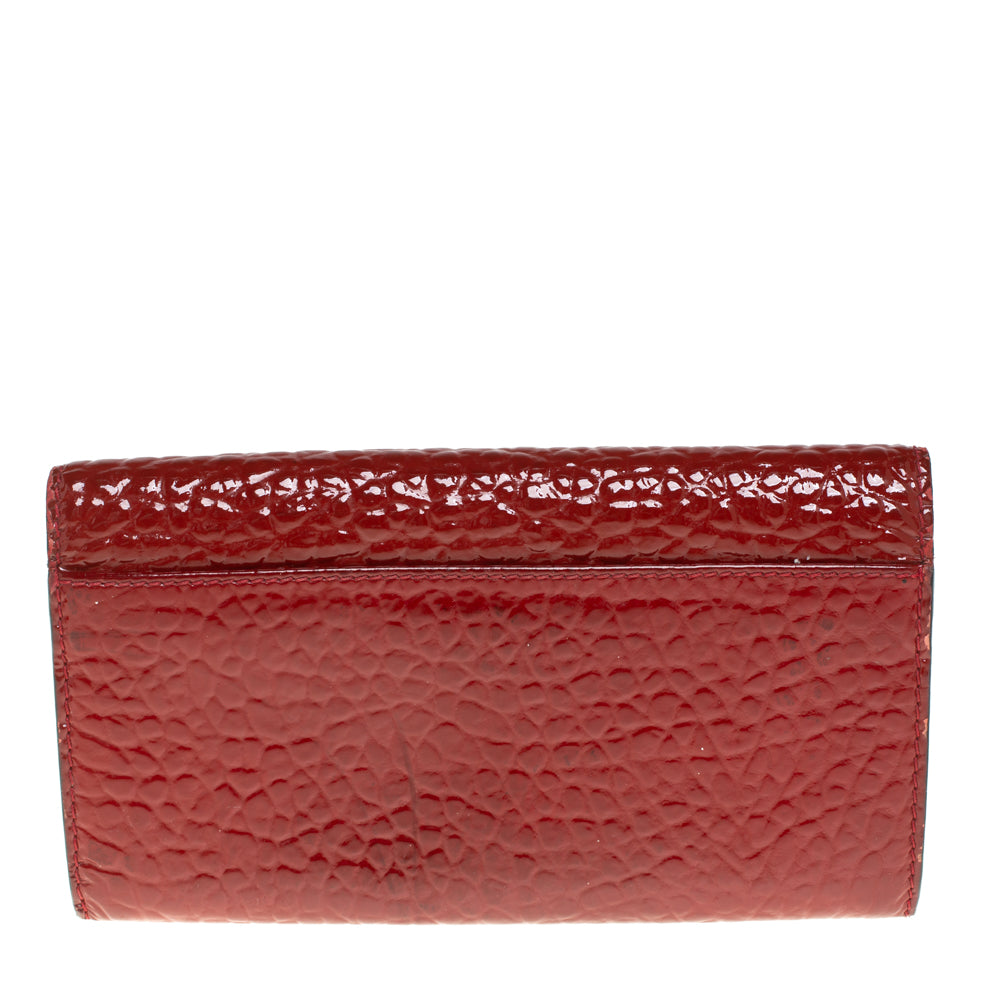 Luxury Burberry Red Embossed Patent Leather Penrose Continental Wallet