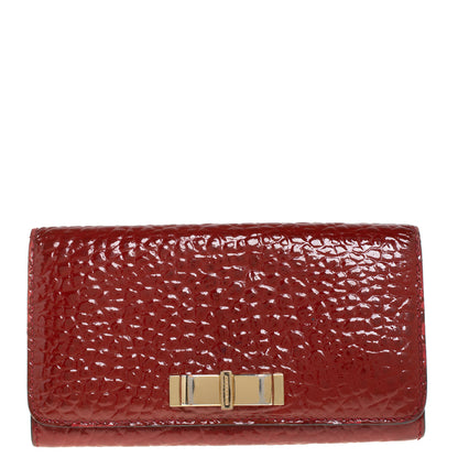 Luxury Burberry Red Embossed Patent Leather Penrose Continental Wallet