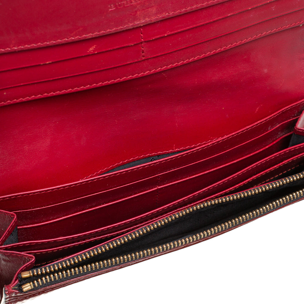 Luxury Burberry Red Embossed Patent Leather Penrose Continental Wallet