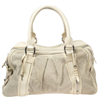 Luxury Burberry Off White Leather Studded Ashbury Knight Satchel