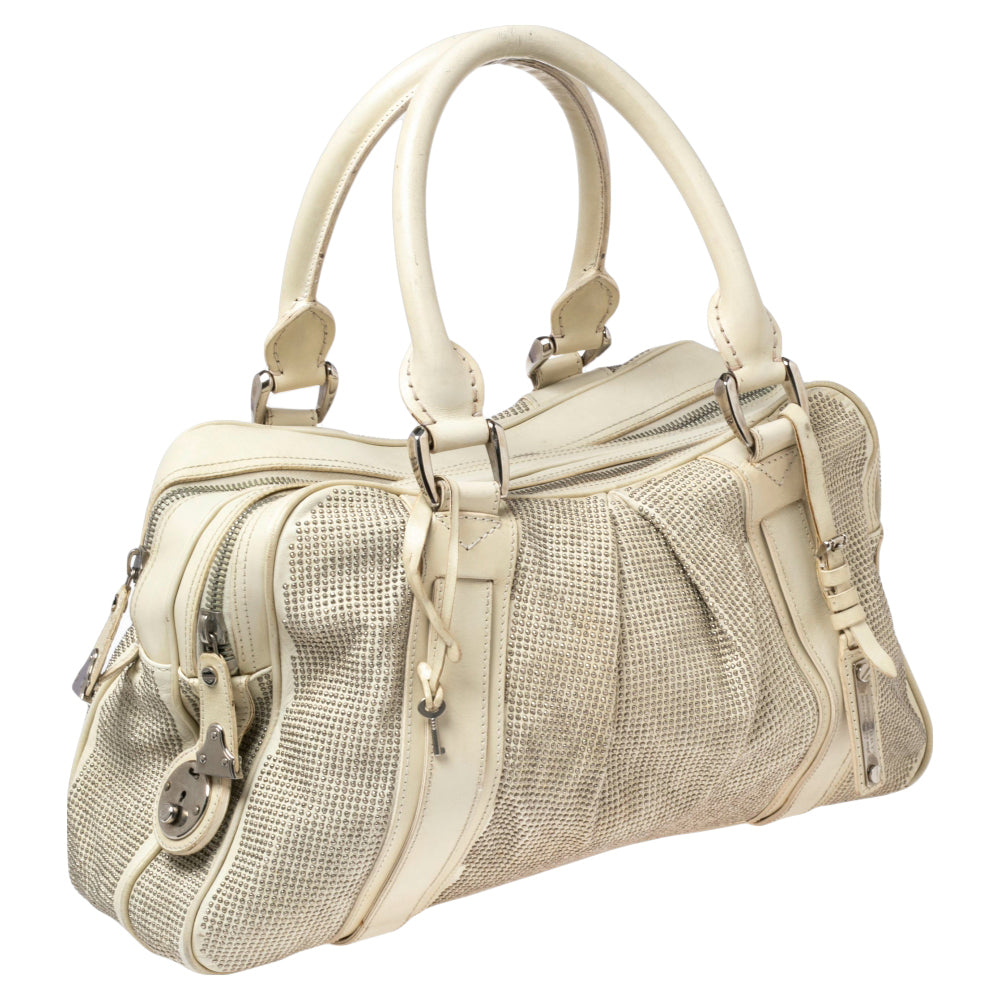 Luxury Burberry Off White Leather Studded Ashbury Knight Satchel