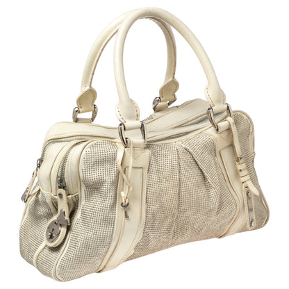 Luxury Burberry Off White Leather Studded Ashbury Knight Satchel