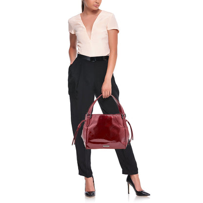Luxury Burberry Red Check Embossed Patent Leather Bilmore Tote