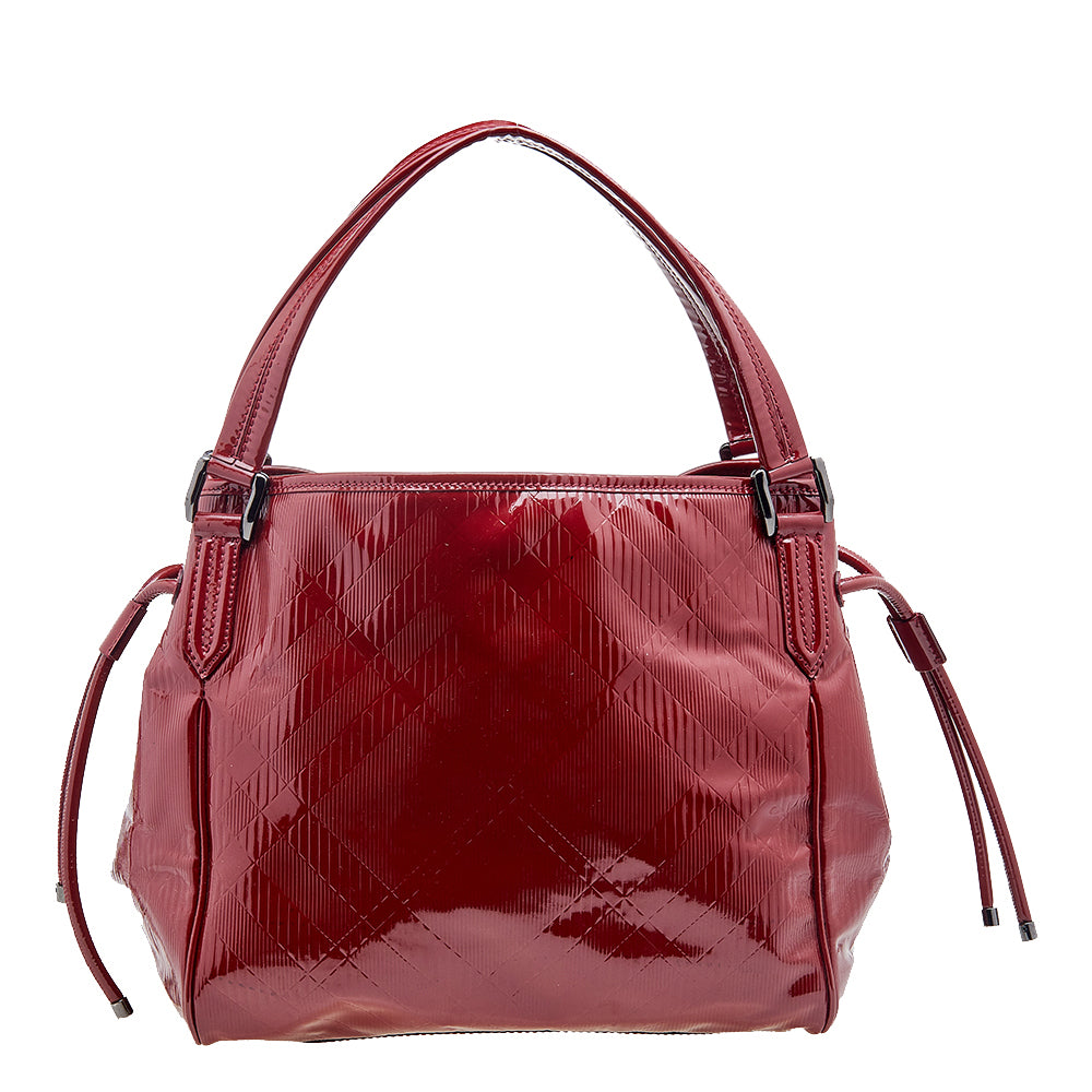 Luxury Burberry Red Check Embossed Patent Leather Bilmore Tote