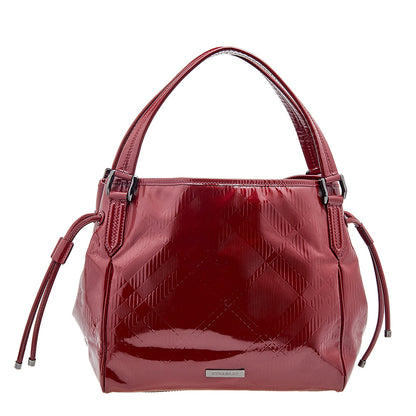Luxury Burberry Red Check Embossed Patent Leather Bilmore Tote