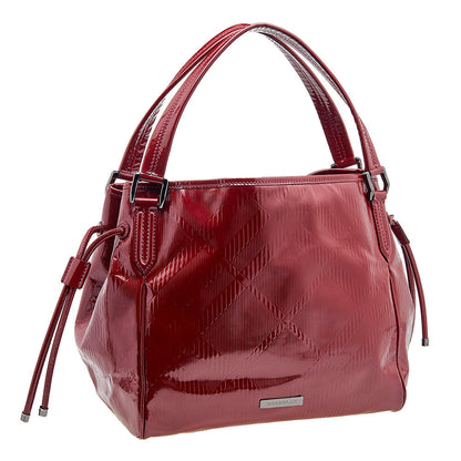 Luxury Burberry Red Check Embossed Patent Leather Bilmore Tote