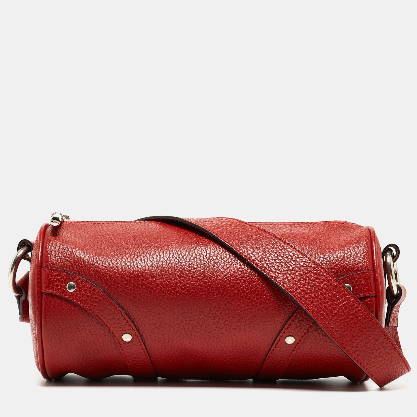 Luxury Burberry Red Leather Barrel Bag