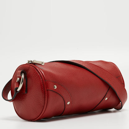 Luxury Burberry Red Leather Barrel Bag