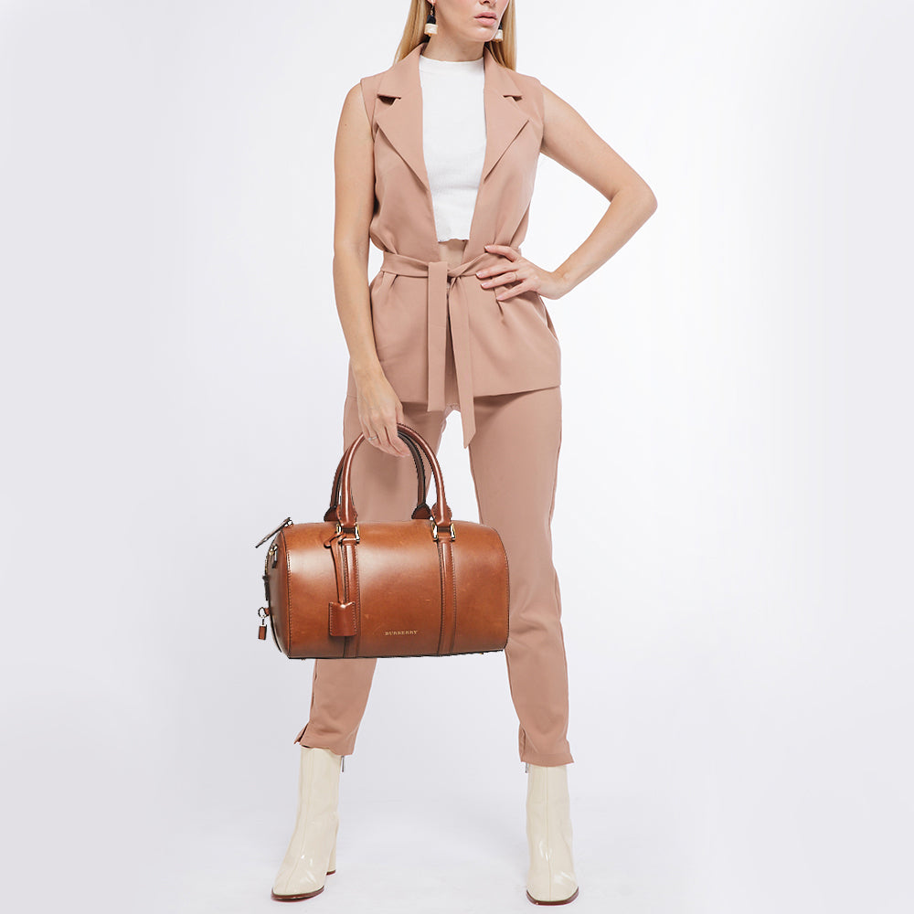 Luxury Burberry Tan Leather Medium Alchester Bowler Bag