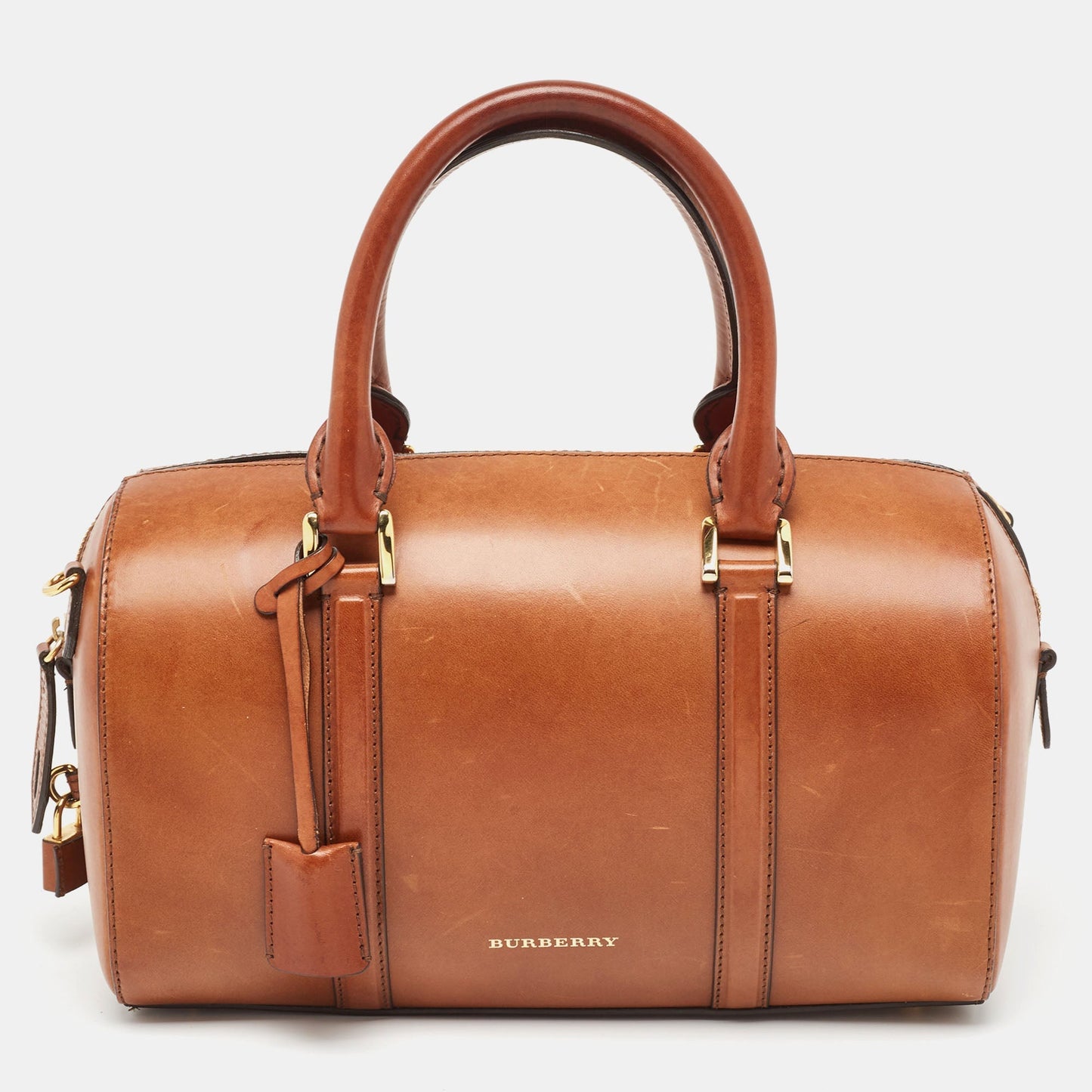 Luxury Burberry Tan Leather Medium Alchester Bowler Bag