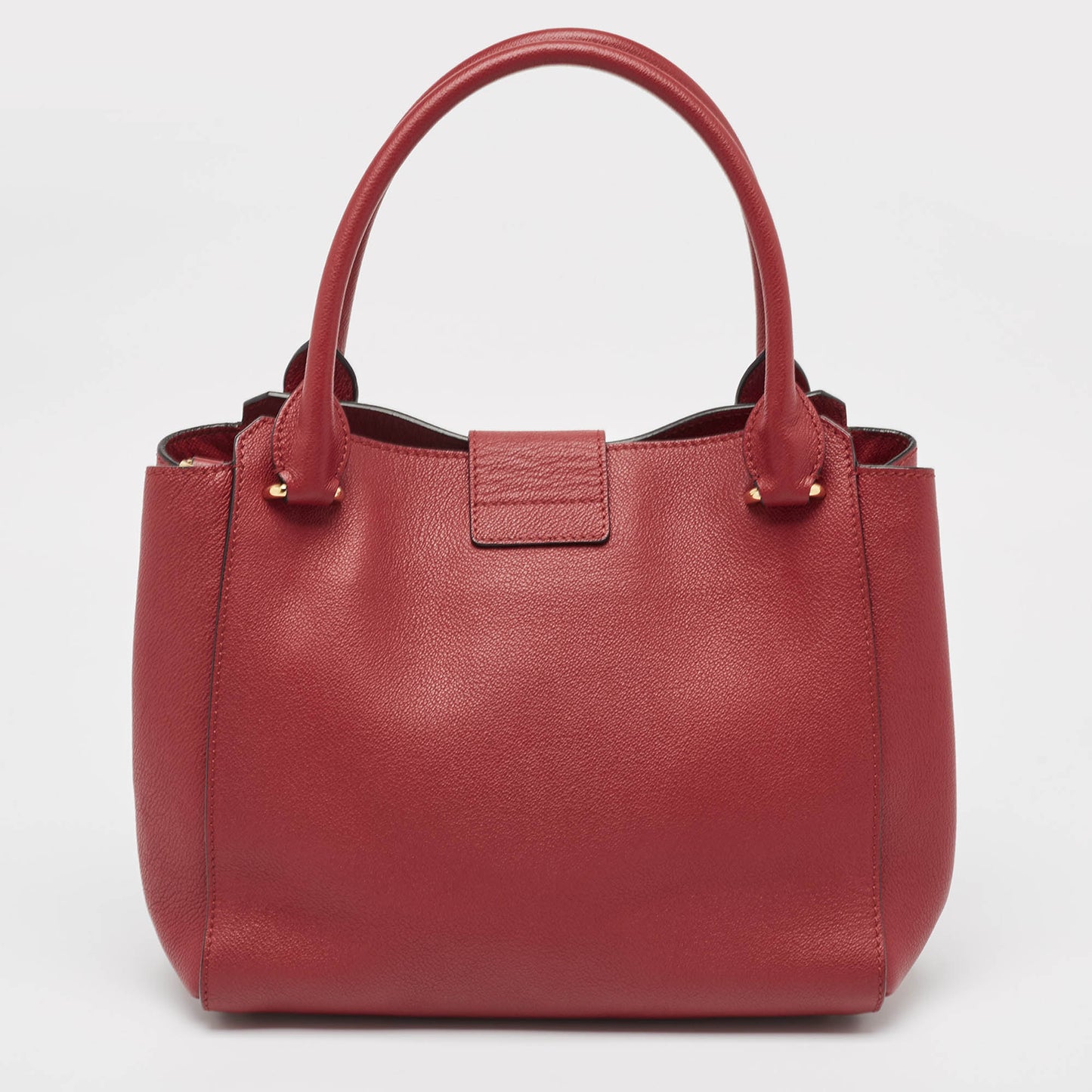 Luxury Burberry Red Leather Buckle Tote