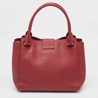 Luxury Burberry Red Leather Buckle Tote