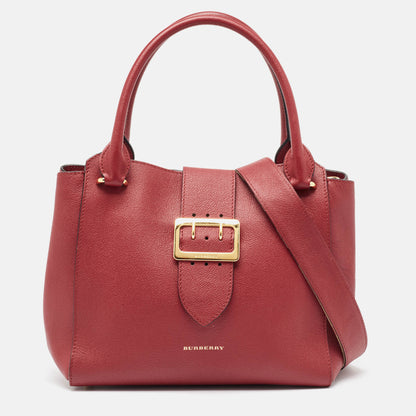 Luxury Burberry Red Leather Buckle Tote