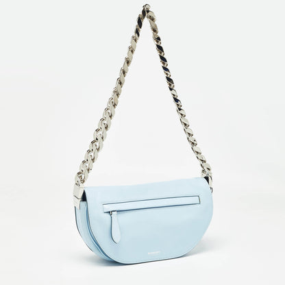 Luxury Burberry Pale Blue Soft Leather Small Olympia Shoulder Bag