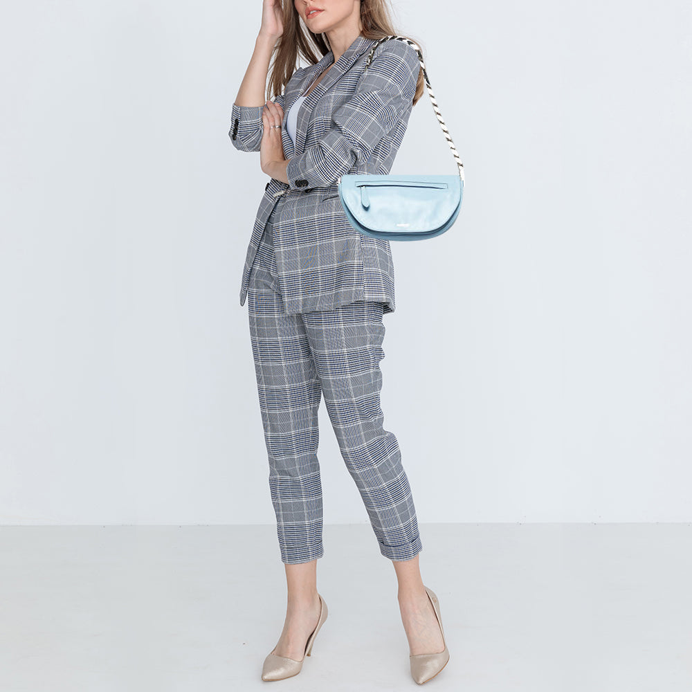 Luxury Burberry Pale Blue Soft Leather Small Olympia Shoulder Bag