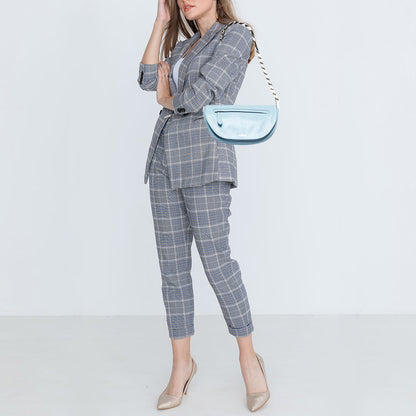 Luxury Burberry Pale Blue Soft Leather Small Olympia Shoulder Bag