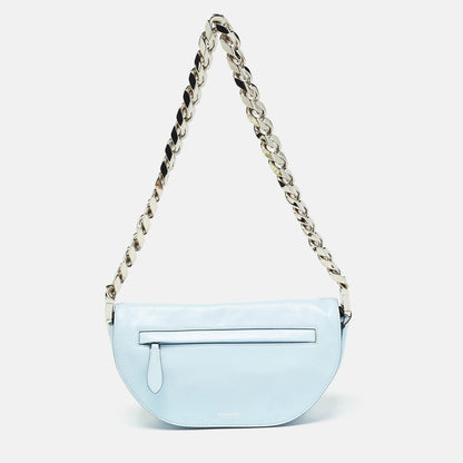 Luxury Burberry Pale Blue Soft Leather Small Olympia Shoulder Bag