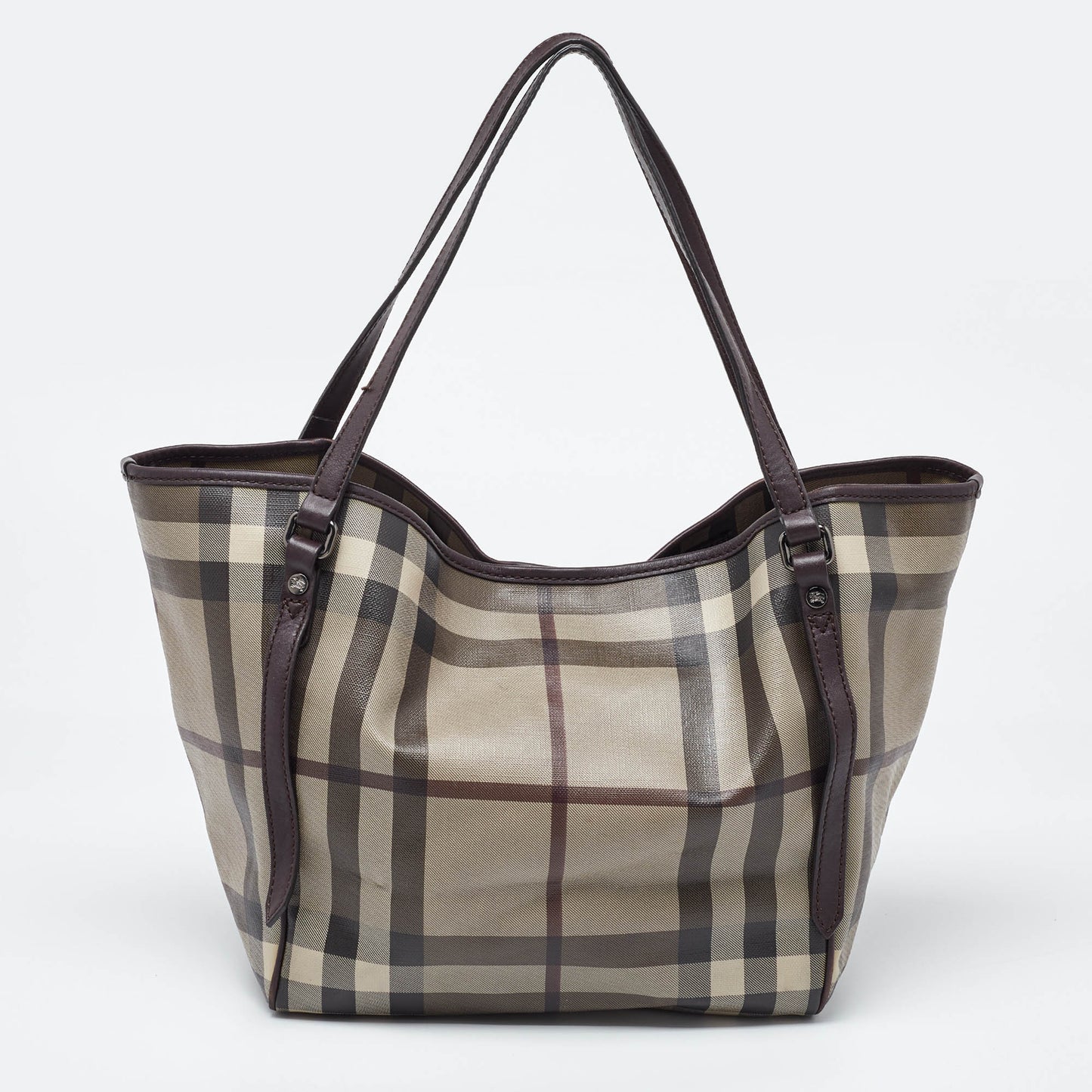 Luxury Burberry Smoked Check Coated Canvas and Leather Small Canterbury Tote