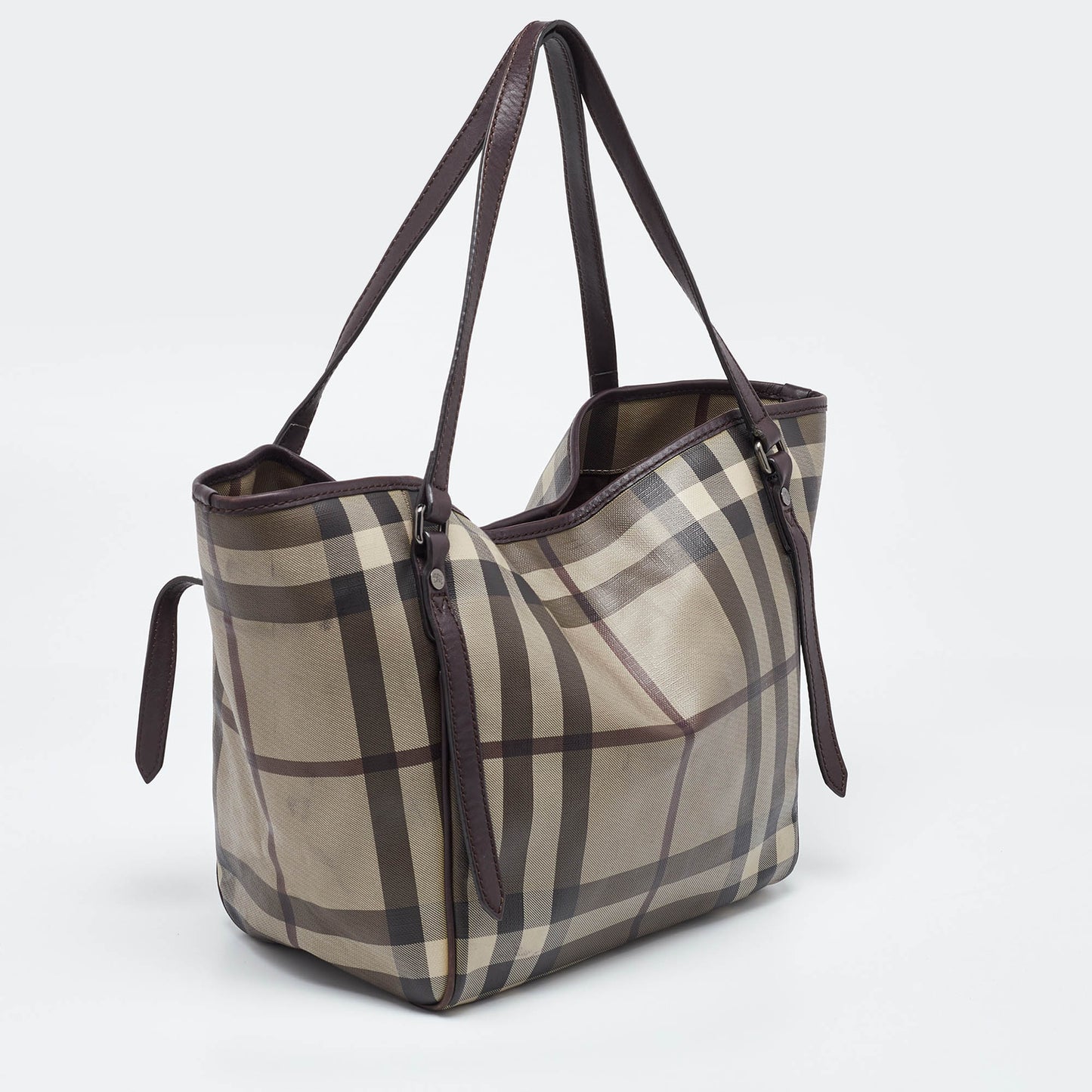 Luxury Burberry Smoked Check Coated Canvas and Leather Small Canterbury Tote