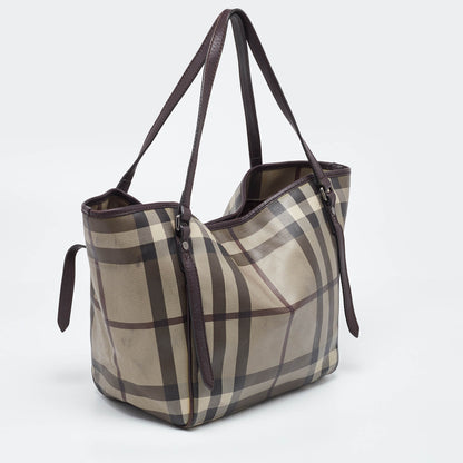 Luxury Burberry Smoked Check Coated Canvas and Leather Small Canterbury Tote