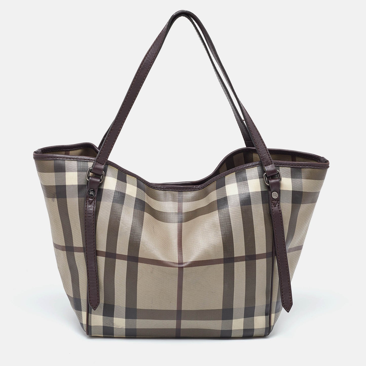 Luxury Burberry Smoked Check Coated Canvas and Leather Small Canterbury Tote