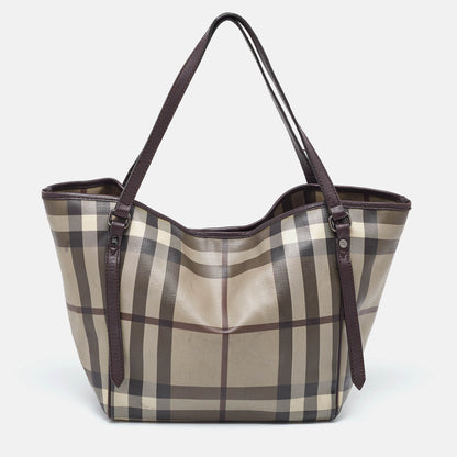 Luxury Burberry Smoked Check Coated Canvas and Leather Small Canterbury Tote