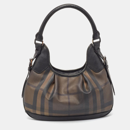 Luxury Burberry Smoked Check PVC and Leather Small Brooklyn Hobo