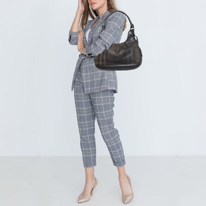 Luxury Burberry Smoked Check PVC and Leather Small Brooklyn Hobo