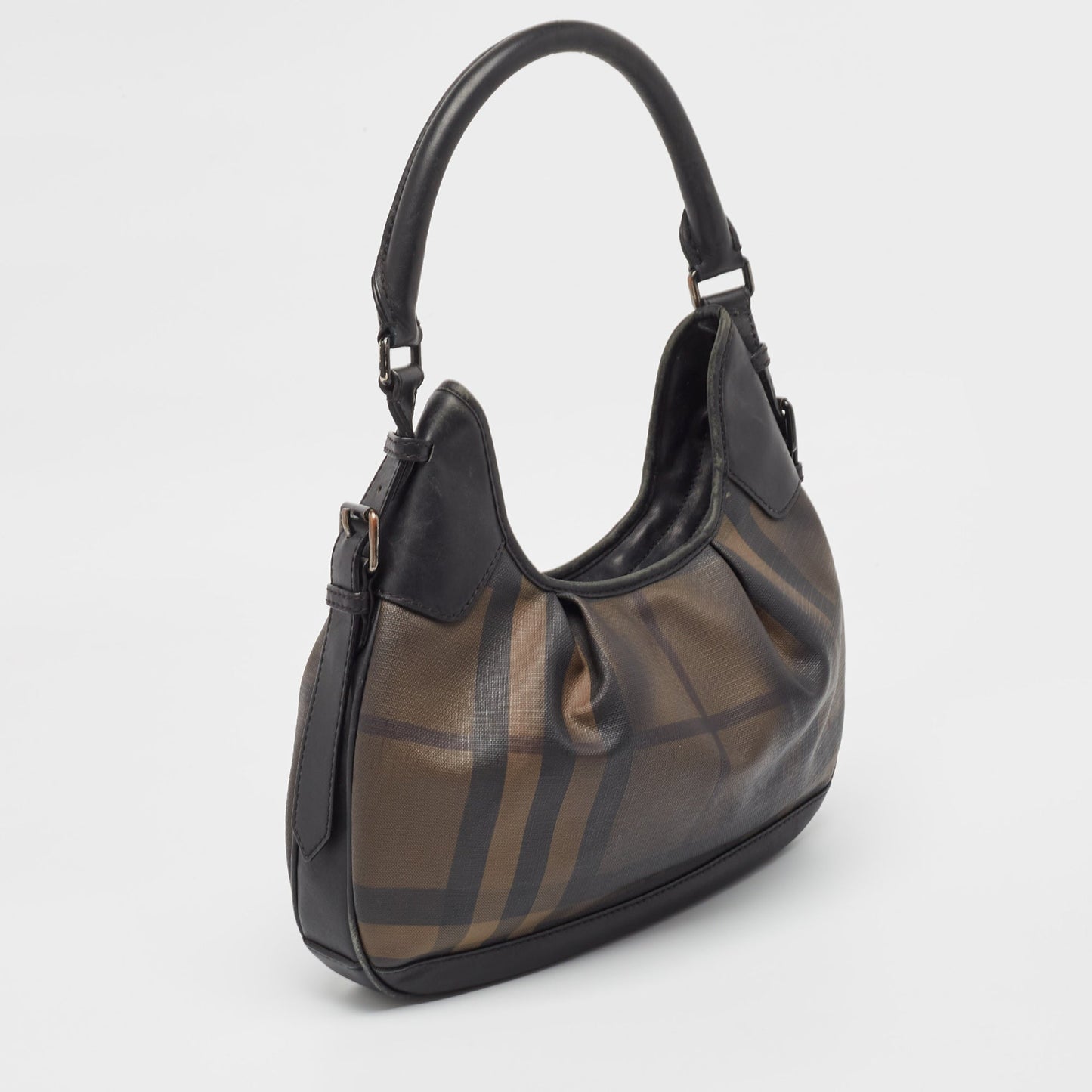 Luxury Burberry Smoked Check PVC and Leather Small Brooklyn Hobo