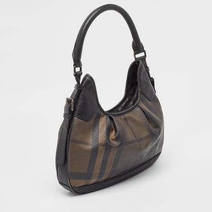 Luxury Burberry Smoked Check PVC and Leather Small Brooklyn Hobo