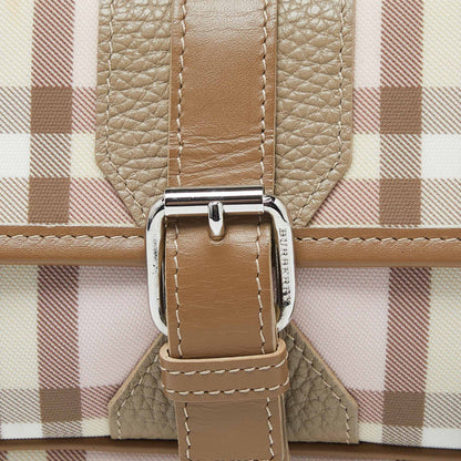 Luxury Burberry Pink/Beige House Check PVC and Leather Buckle Flap Wristlet Clutch