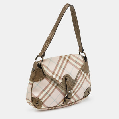 Luxury Burberry Pink/Metallic House Check PVC and Leather Buckle Flap Hobo