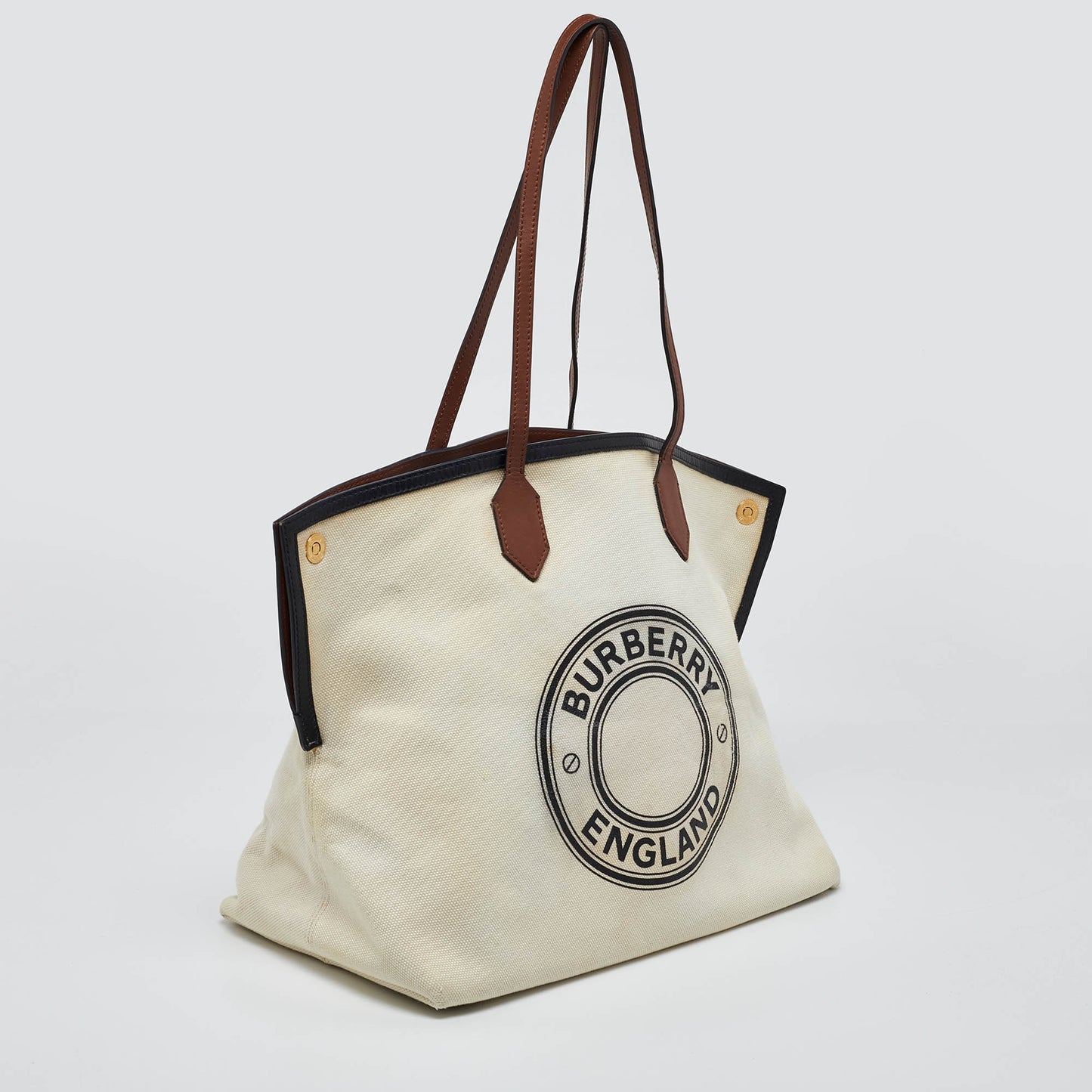 Luxury Burberry Tri Color Canvas and Leather Large Society Tote
