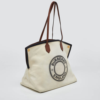 Luxury Burberry Tri Color Canvas and Leather Large Society Tote