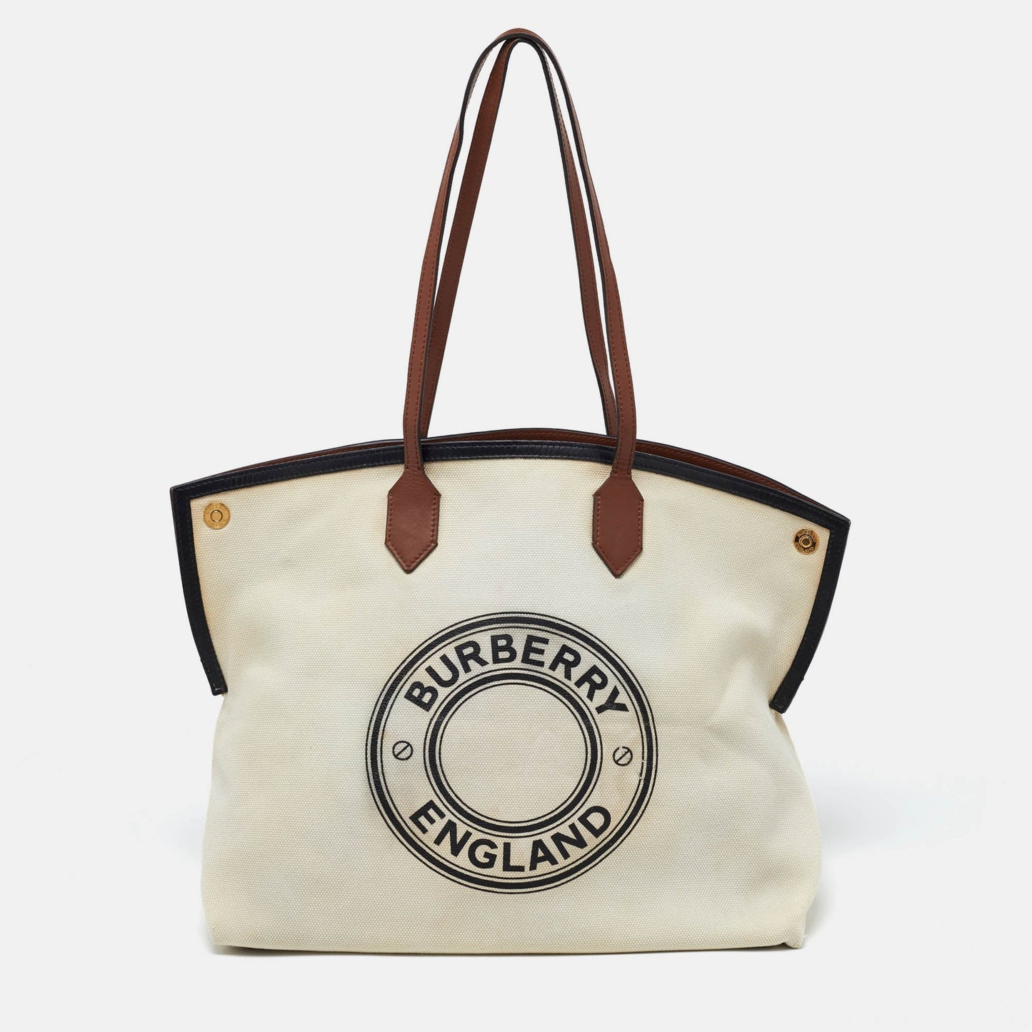Luxury Burberry Tri Color Canvas and Leather Large Society Tote