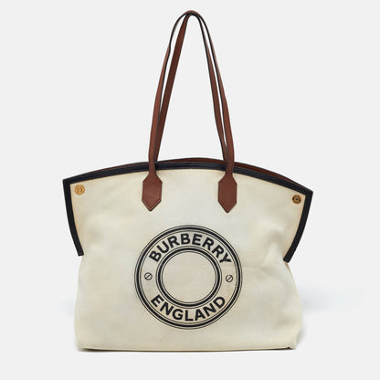 Luxury Burberry Tri Color Canvas and Leather Large Society Tote
