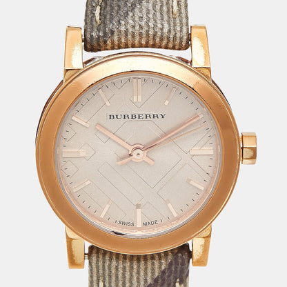 Luxury Burberry Rose Gold PVD Coated Stainless Steel Canvas Leather The City BU9236 Women's Wristwatch 26 mm