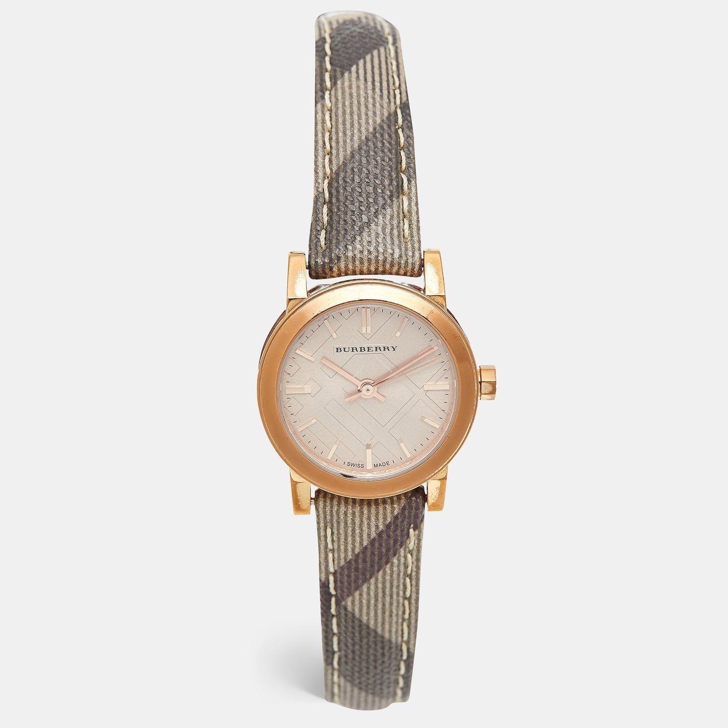 Luxury Burberry Rose Gold PVD Coated Stainless Steel Canvas Leather The City BU9236 Women's Wristwatch 26 mm