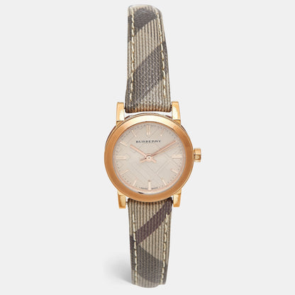 Luxury Burberry Rose Gold PVD Coated Stainless Steel Canvas Leather The City BU9236 Women's Wristwatch 26 mm